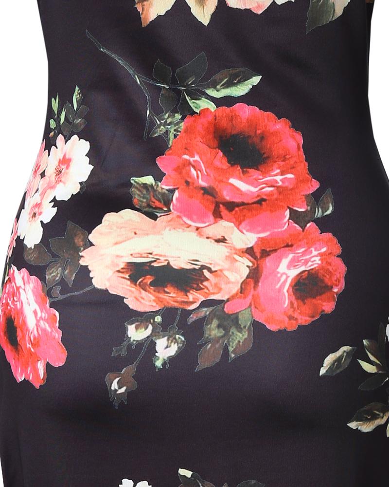Floral Print Chain Decor Bodycon Dress