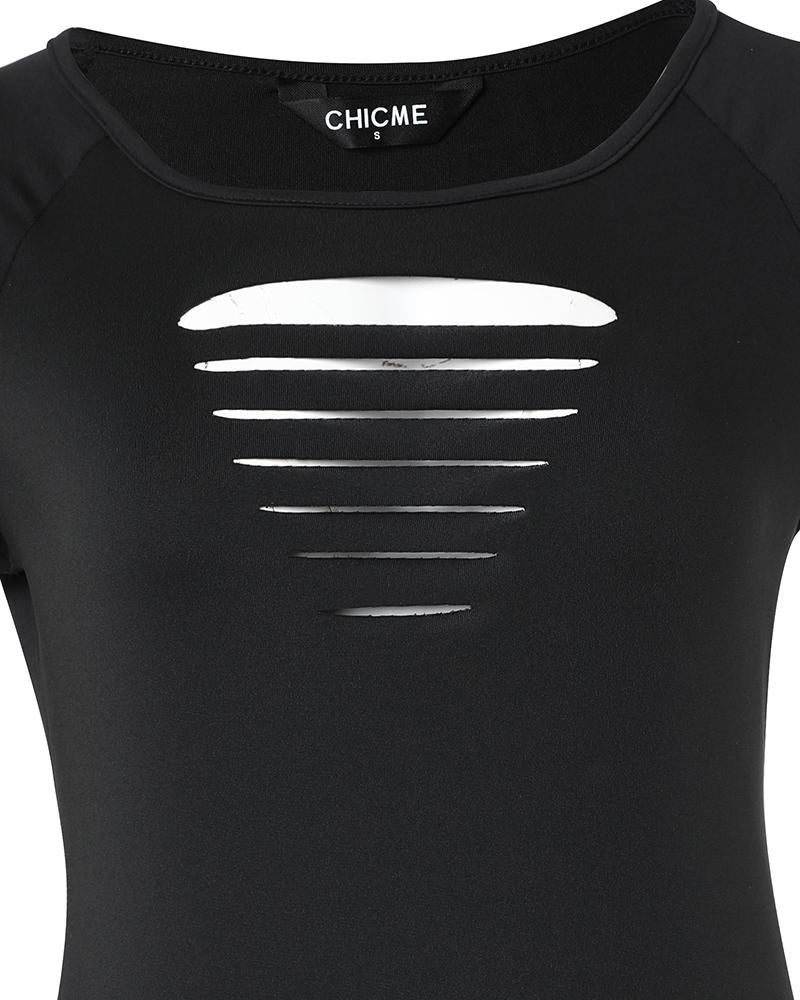 Ladder Cutout Round Neck Casual Dress