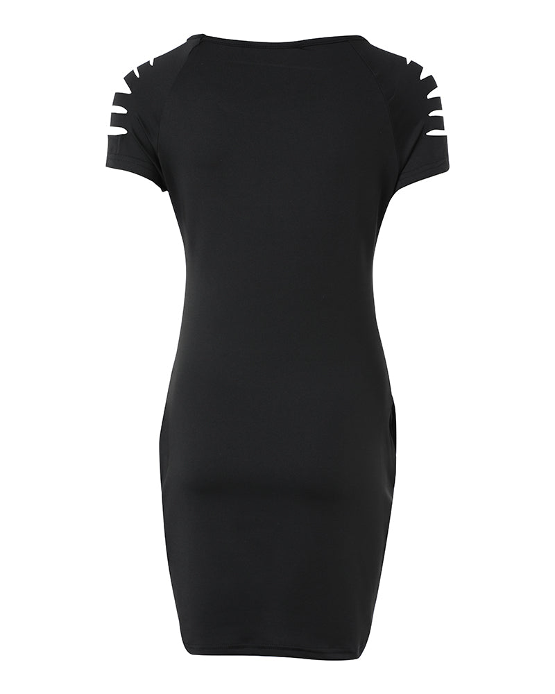 Ladder Cutout Round Neck Casual Dress