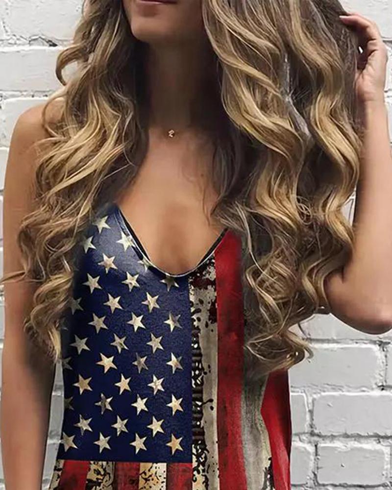 American Flag Print Sleeveless Casual Dress