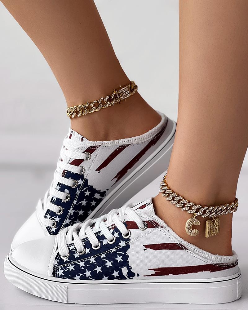 Independence Day Flag Print Raw Hem Slipper Sneakers