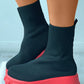 Wide Fit High Top Flatform Sock Sneakers