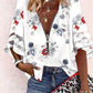 Floral Print Zip Front Bell Sleeve Top