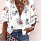 Floral Print Zip Front Bell Sleeve Top