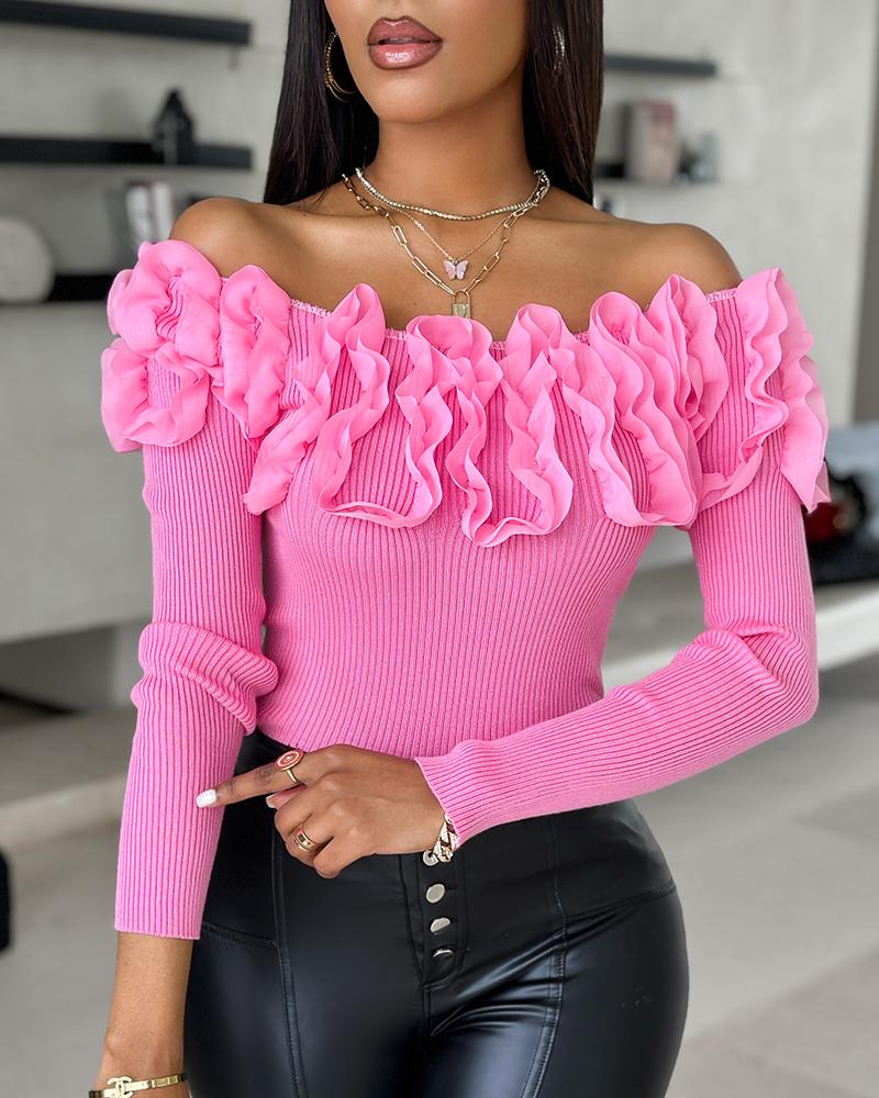 Lace Floral Pattern Long Sleeve Knit Sweater