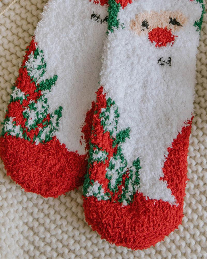 1Pair Christmas Santa Claus Elk Pattern Fluffy Socks