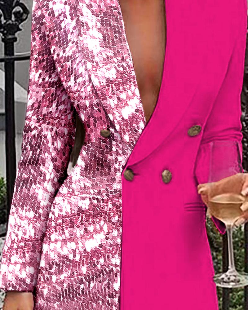 Contrast Sequin Buttoned Blazer Dress