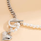 1pc Pearls Decor OT Toggle Heart Pendant Necklace