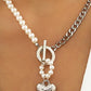 1pc Pearls Decor OT Toggle Heart Pendant Necklace
