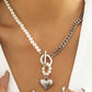 1pc Pearls Decor OT Toggle Heart Pendant Necklace