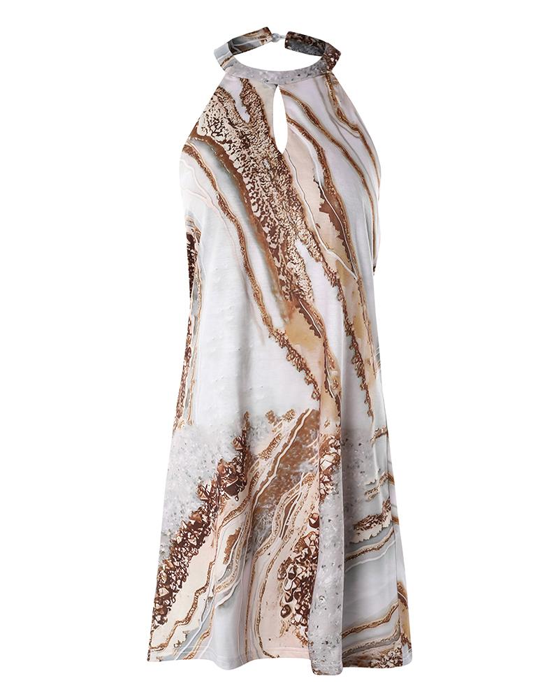 Marble Print Halter Casual Dress