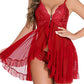Lace Patch Sheer Mesh Ruffles Babydoll With Panty