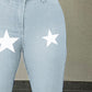 Single Button Design Star Print Colorblock Jeans
