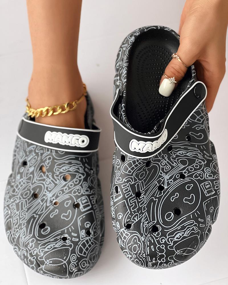 Cartoon Graphic Print Hollow Out Beach Clog Slippers
