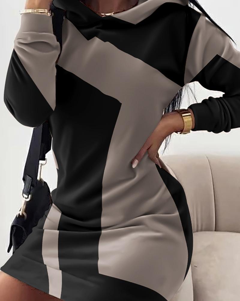 Geometric Print Long Sleeve Sweatshirt Dress