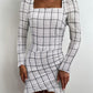 Plaid Print Raw Hem Ruched Dress