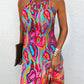 Multi Color Abstract Print Hollow Out Casual Dress