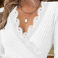 V Neck Lace Patch Long Sleeve Top