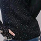 Rhinestone Floral Pattern High Neck Sweater