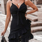 Tied Detail Ruffle Hem Chain Decor Casual Dress