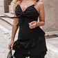Tied Detail Ruffle Hem Chain Decor Casual Dress
