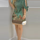 Floral Tribal Print Split Sleeve Pearls Decor Casual Dress