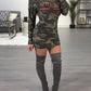Stylish Camouflage Print Casual Hoodie Dress