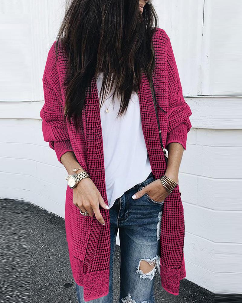 Plaid Knitted Open Front Longline Cardigan