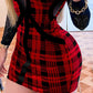Plaid Print Contrast Lace Bodycon Dress