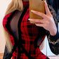 Plaid Print Contrast Lace Bodycon Dress