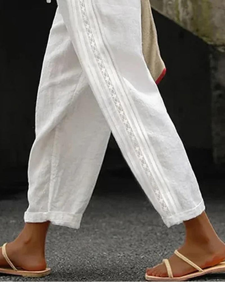 Contrast Lace Pocket Design Casual Pants