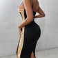 Contrast Sequin Spaghetti Strap Bodycon Dress