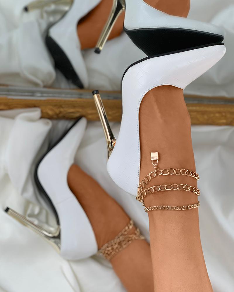 Croc Embossed / Plain Pointed Toe Chain Strap Stiletto Heels