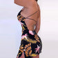 Tropical Print Backless Mini Dress