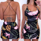Tropical Print Backless Mini Dress
