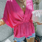 Batwing Sleeve Overlap Peplum Top