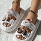 Christmas Cartoon Santa Claus Pattern Double Strap Fuzzy Winter Slippers