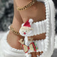 Christmas Cartoon Santa Claus Pattern Double Strap Fuzzy Winter Slippers