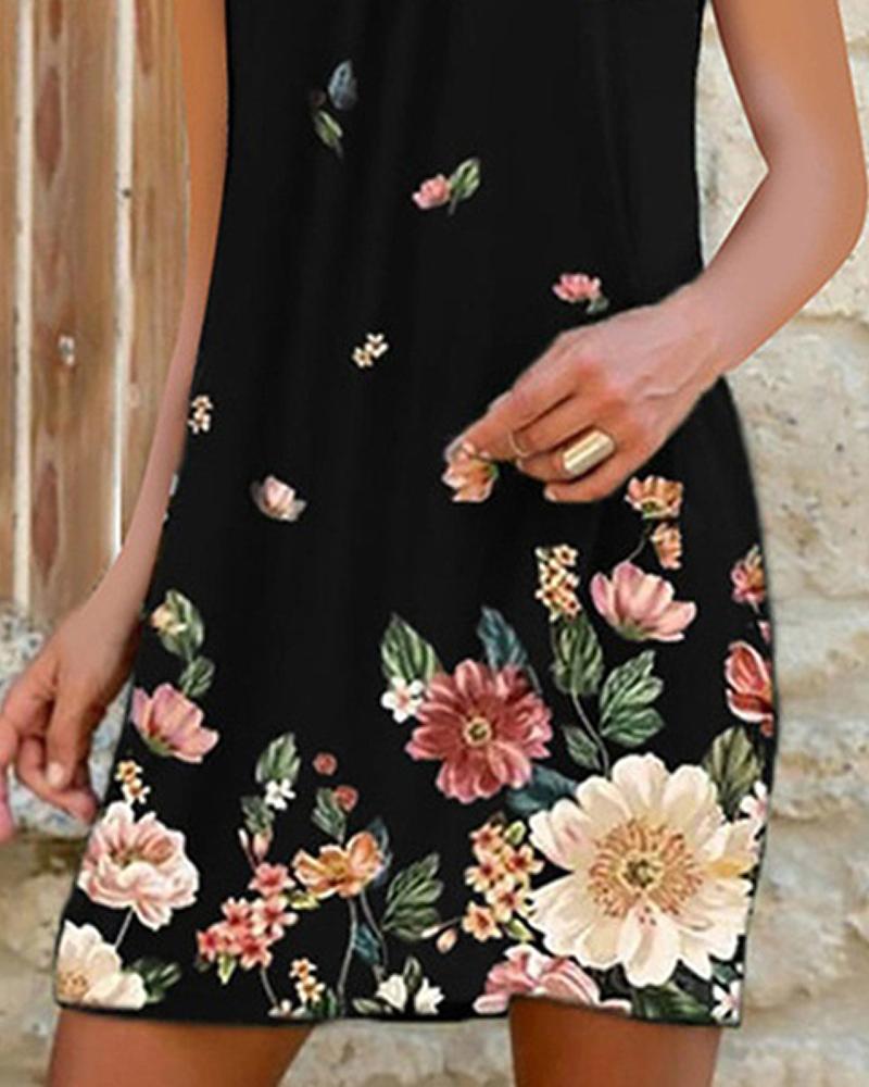 Halter Floral Butterfly Print Dress