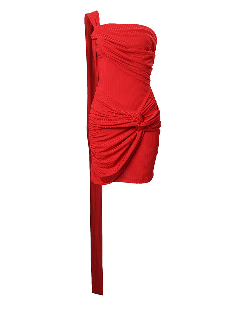 Twisted Ruched One Shoulder Bodycon Dress