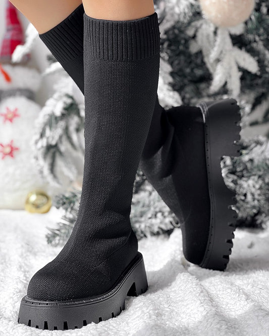 Round Toe Platform Breathable Calf Boots