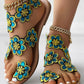 Floral Pattern Toe Ring Beach Sandals
