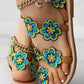 Floral Pattern Toe Ring Beach Sandals