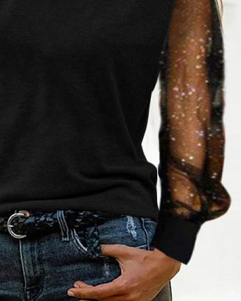 Contrast Mesh Cold Shoulder Top