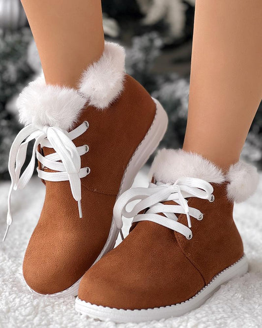 Christmas Fuzzy Detail Lined Ankle Boots