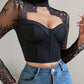 Eyelash Lace Patch Fishbone Corset Top