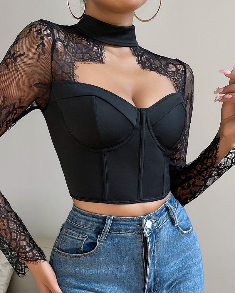 Eyelash Lace Patch Fishbone Corset Top