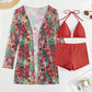 Halter Textured Bikini Top & Shorts Set With Floral Tropical Print Coat