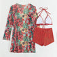 Halter Textured Bikini Top & Shorts Set With Floral Tropical Print Coat