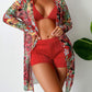 Halter Textured Bikini Top & Shorts Set With Floral Tropical Print Coat